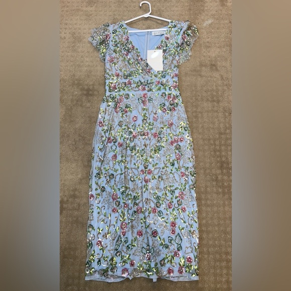 MAC DUGGAL 5722 NWT Blue Floral Embellished Flutter Cap Sleeve Dress - Picture 5 of 7